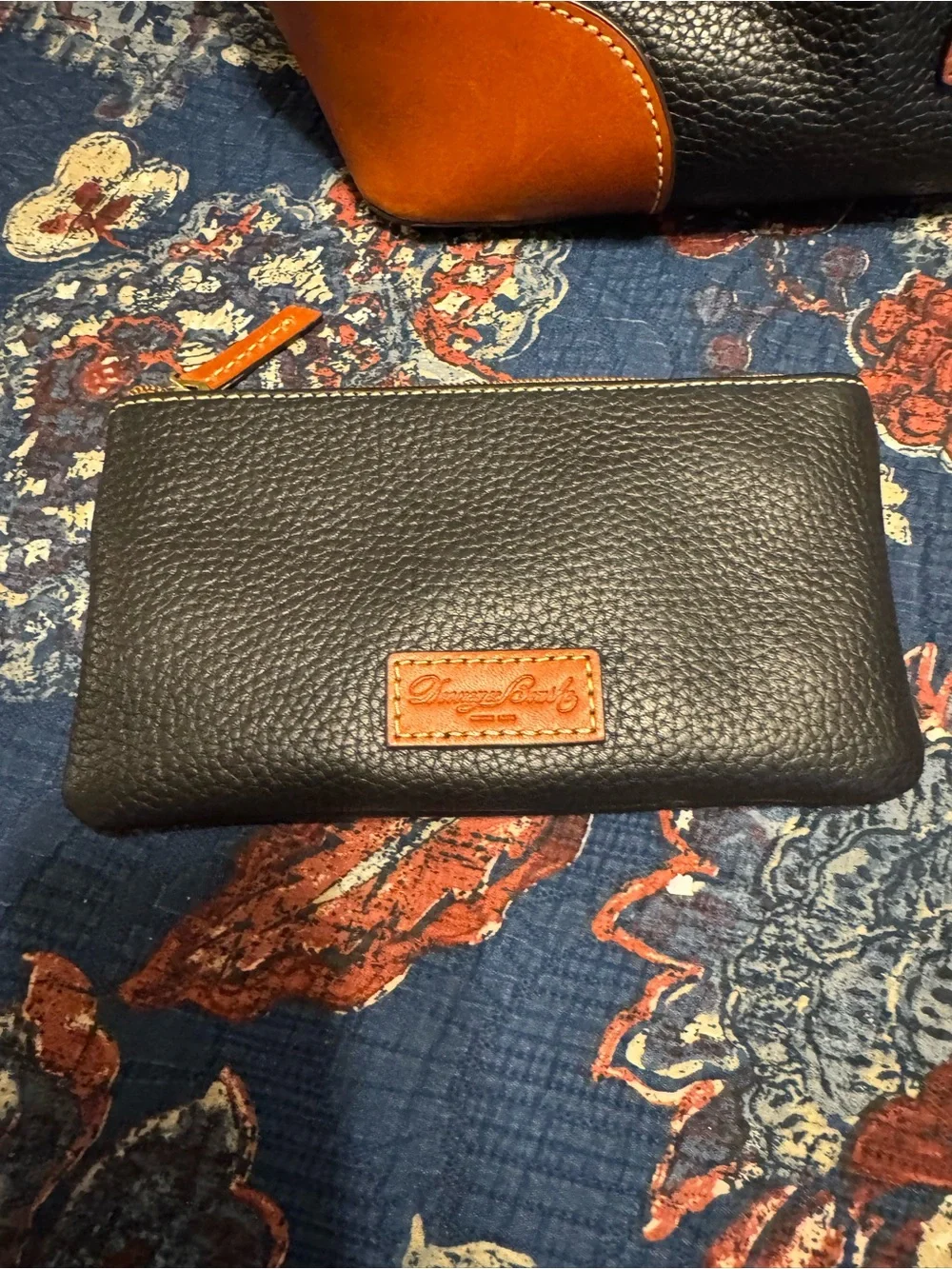 Dooney & Bourke Black Pebbled Leather Satchel with Brown Trim